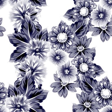 Sorunsuz vintage tarzı çiçek deseni. Kontur çiçek öğeleri
