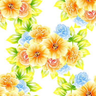 Sorunsuz vintage tarzı çiçek deseni. Renkli çiçek öğeleri