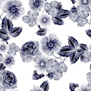 Sorunsuz vintage tarzı çiçek deseni. Kontur çiçek öğeleri