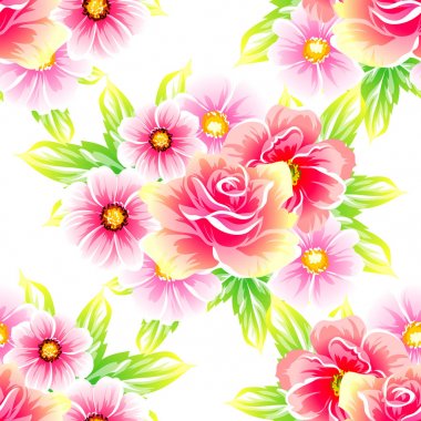 Sorunsuz vintage tarzı çiçek deseni. Renkli çiçek öğeleri