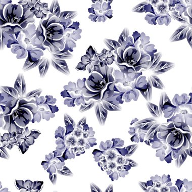 Sorunsuz vintage tarzı çiçek deseni. Kontur çiçek öğeleri