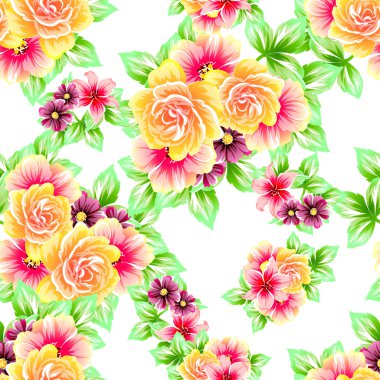 Sorunsuz vintage tarzı çiçek deseni. Renkli çiçek öğeleri