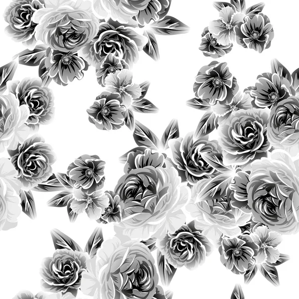 Modèle Fleur Style Vintage Sans Couture Éléments Floraux Dans Contour — Image vectorielle