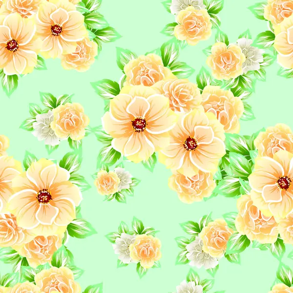 Patrón Flores Estilo Vintage Sin Costuras Elementos Florales Color — Vector de stock