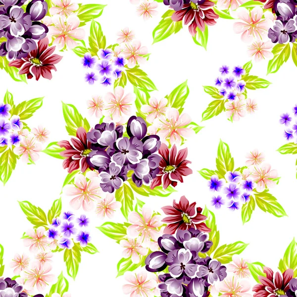 シームレスなビンテージ スタイルの花柄 色で花の要素 — ストックベクタ