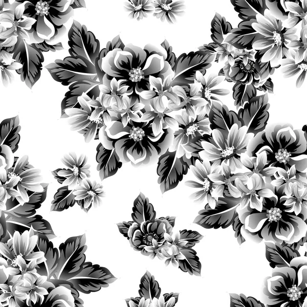 Modèle Fleur Style Vintage Sans Couture Éléments Floraux Dans Contour — Image vectorielle