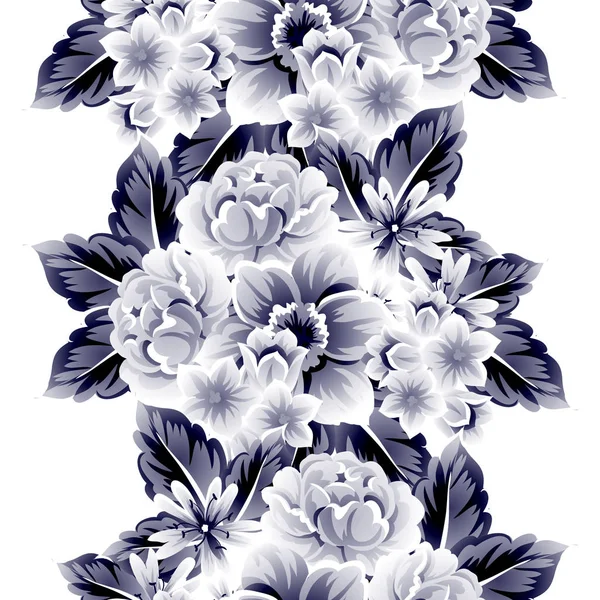 Naadloze Vintage Stijl Bloemenpatroon Floral Elementen Contour — Stockvector