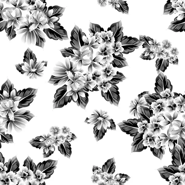 Seamless Vintage Style Flower Pattern Floral Elements Contour — Stock Vector