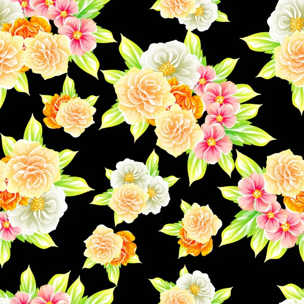 Patrón Flores Estilo Vintage Sin Costuras Elementos Florales Color — Vector de stock