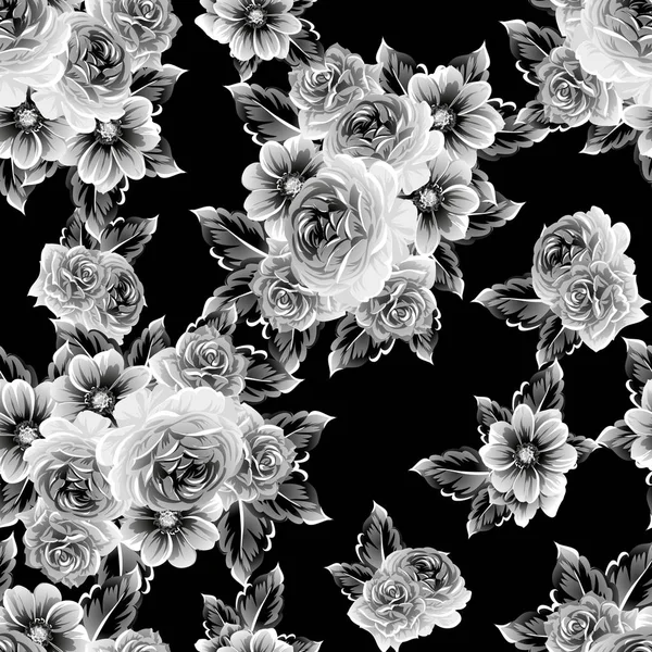 Απρόσκοπτη Στυλ Vintage Λουλούδι Μοτίβο Floral Στοιχεία Στο Περίγραμμα — Διανυσματικό Αρχείο