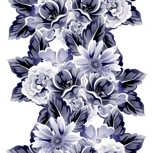 Patrón Flores Estilo Vintage Sin Costuras Elementos Florales Contorno — Vector de stock