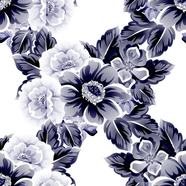 Modèle Fleur Style Vintage Sans Couture Éléments Floraux Dans Contour — Image vectorielle