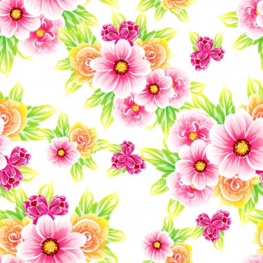 Sorunsuz vintage tarzı çiçek deseni. Renkli çiçek öğeleri