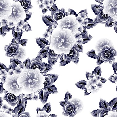 Sorunsuz vintage tarzı çiçek deseni. Kontur çiçek öğeleri