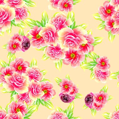 Sorunsuz vintage tarzı çiçek deseni. Renkli çiçek öğeleri