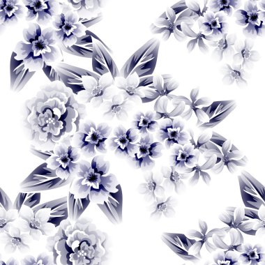 Sorunsuz vintage tarzı çiçek deseni. Kontur çiçek öğeleri