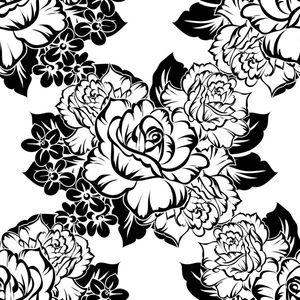 Naadloze Vintage Stijl Bloemenpatroon Floral Elementen Contour — Stockvector