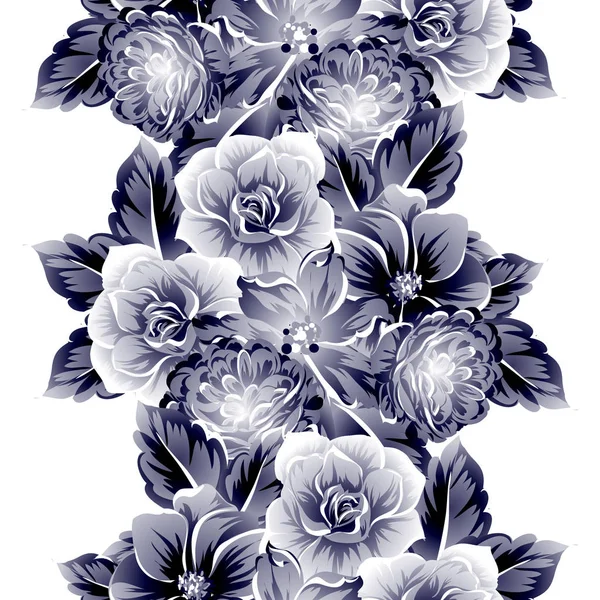 Naadloze Vintage Stijl Bloemenpatroon Floral Elementen Contour — Stockvector