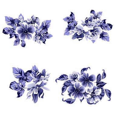 Kusursuz mavi monokrom klasik çiçek deseni