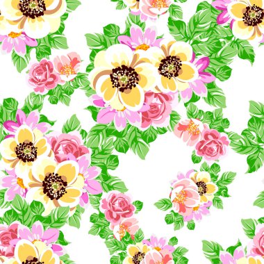 Renkli vintage tarzı çiçekler pürüzsüz desen