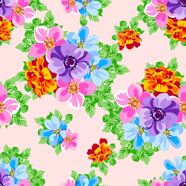 Colourful Vintage Style Flowers Seamless Pattern — Stock Vector