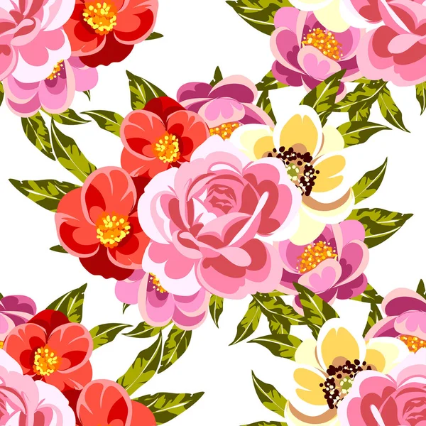 Kleurrijke Vintage Stijl Bloemen Naadloos Patroon — Stockvector