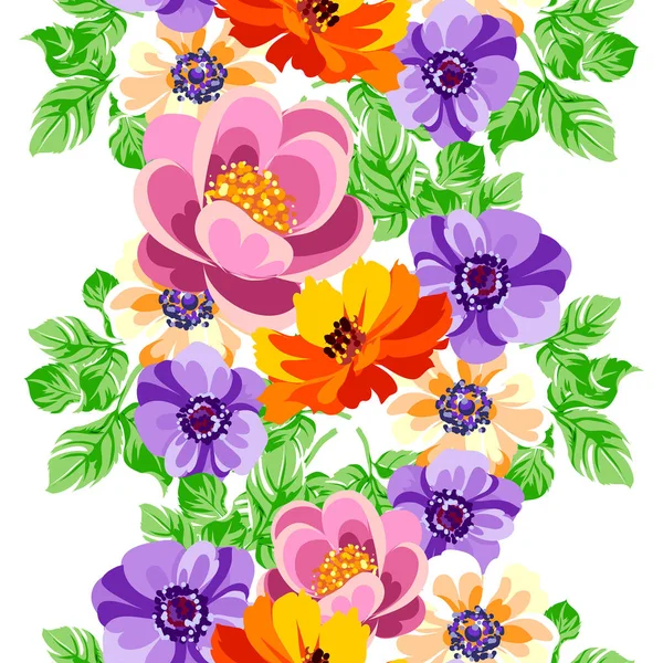 Πολύχρωμα Vintage Λουλούδια Στυλ Αδιάλειπτη Μοτίβο — Διανυσματικό Αρχείο