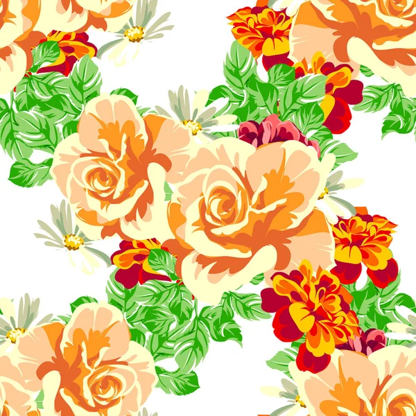 Colorato Stile Vintage Fiori Modello Senza Soluzione Continuità — Vettoriale Stock