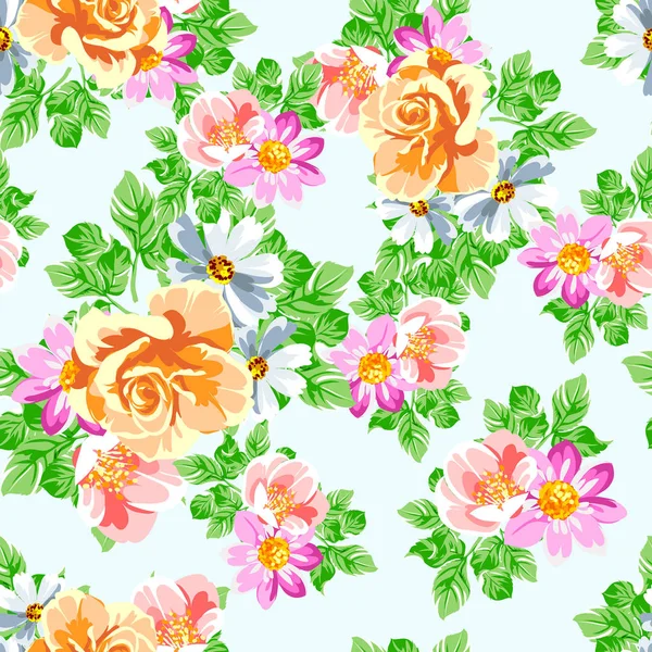 Kleurrijke Vintage Stijl Bloemen Naadloos Patroon — Stockvector