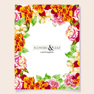Renkli davetiye kartı, eski tarz çiçek deseni