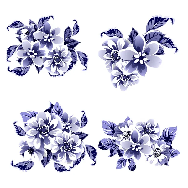 Sans Couture Bleu Monochrome Motif Fleurs Style Vintage — Image vectorielle