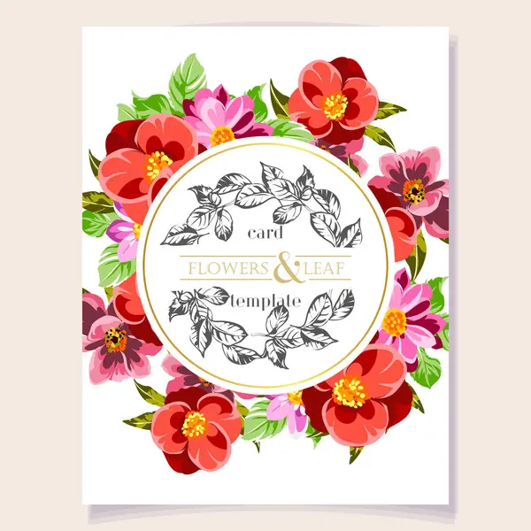 Έγχρωμη Πρόσκληση Κάρτα Vintage Στυλ Λουλούδια Μοτίβο — Διανυσματικό Αρχείο