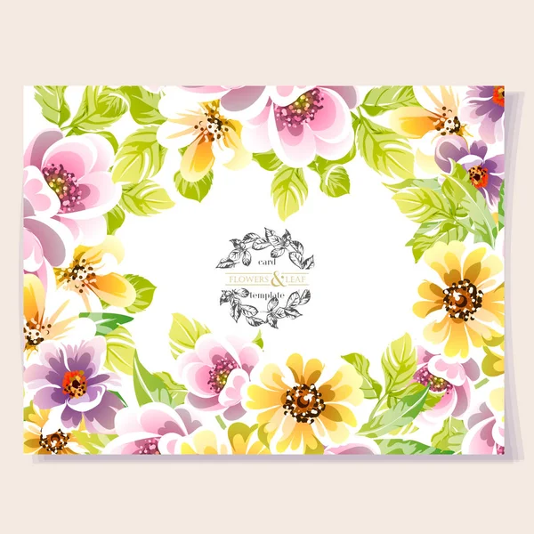 Carte Invitation Colorée Motif Fleurs Style Vintage — Image vectorielle