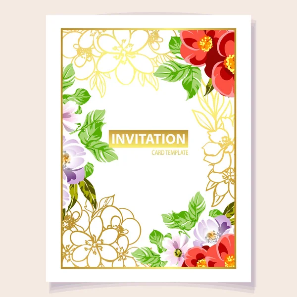 Carte Invitation Colorée Motif Fleurs Style Vintage — Image vectorielle