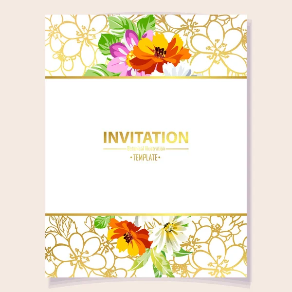 Cartão Convite Colorido Padrão Flores Estilo Vintage — Vetor de Stock