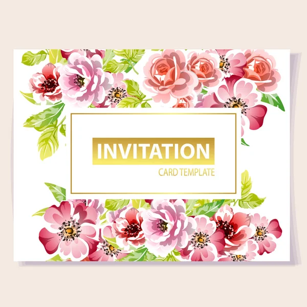 Colored Invitation Card Vintage Style Flowers Pattern — Stock Vector