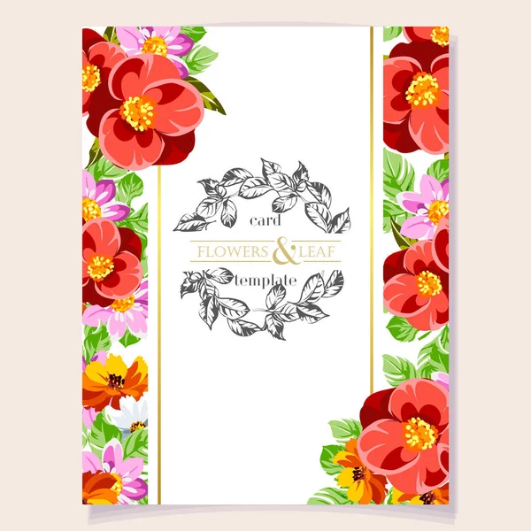 Colored Invitation Card Vintage Style Flowers Pattern — Stock Vector