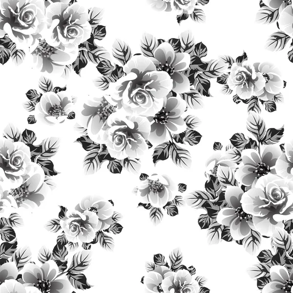 Inconsútil Patrón Flores Estilo Vintage Monocromo — Archivo Imágenes Vectoriales