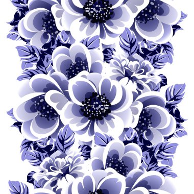 Kusursuz mavi monokrom klasik çiçek deseni