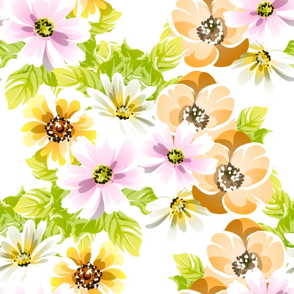 Coloridas Flores Estilo Vintage Patrón Sin Costuras — Vector de stock