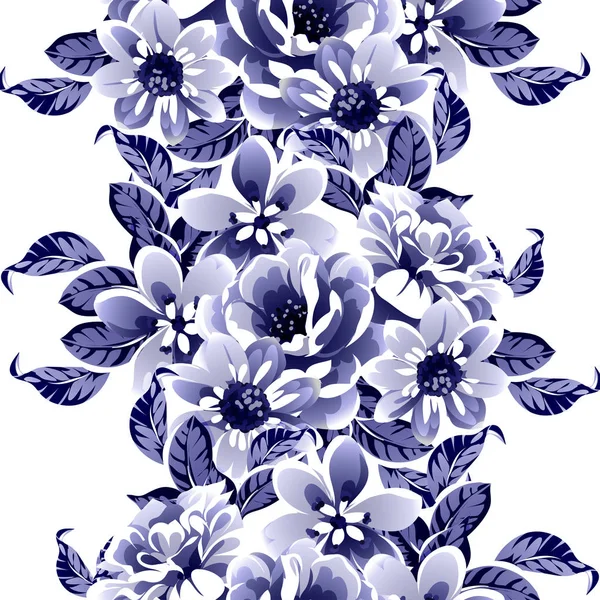 Naadloze Blauwe Monochrome Vintage Stijl Bloemen Patroon — Stockvector