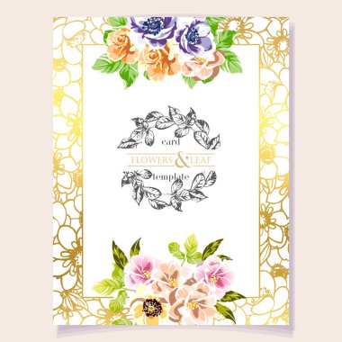 Çiçek şablonu, davetiye kartı, arkaplan, vektör illüstrasyonu 