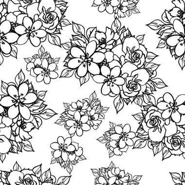 Siyah ve beyaz desensiz çiçek deseni 