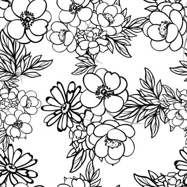 Siyah ve beyaz desensiz çiçek deseni 