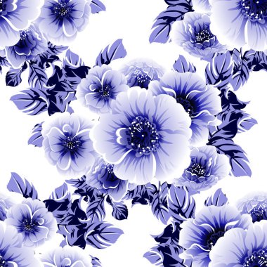mavi renksiz desenli çiçekler 
