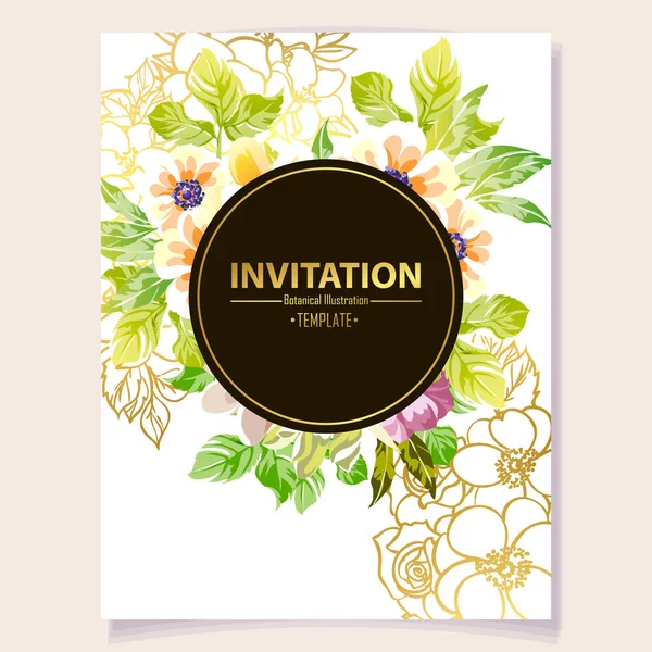 Plantilla Floral Tarjeta Invitación Fondo Ilustración Vectorial — Vector de stock