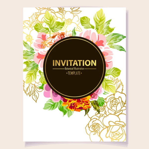 Plantilla Floral Tarjeta Invitación Fondo Ilustración Vectorial — Vector de stock