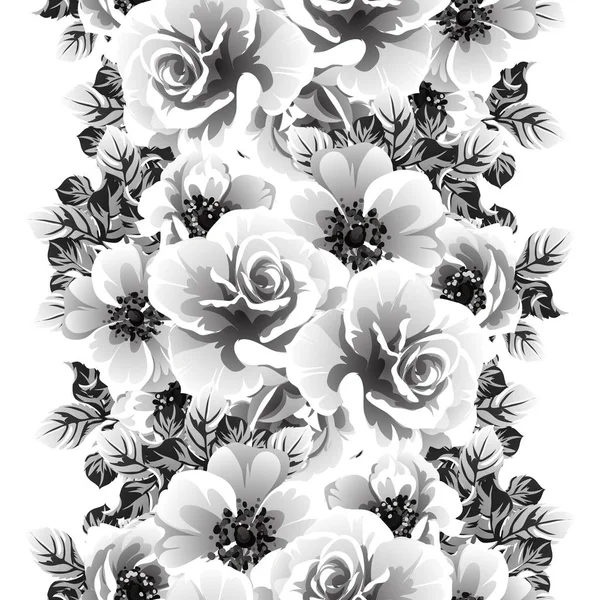 Black White Seamless Floral Pattern — Stock Vector