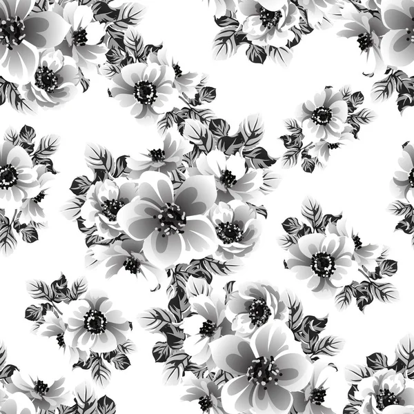 Black White Seamless Floral Pattern — Stock Vector