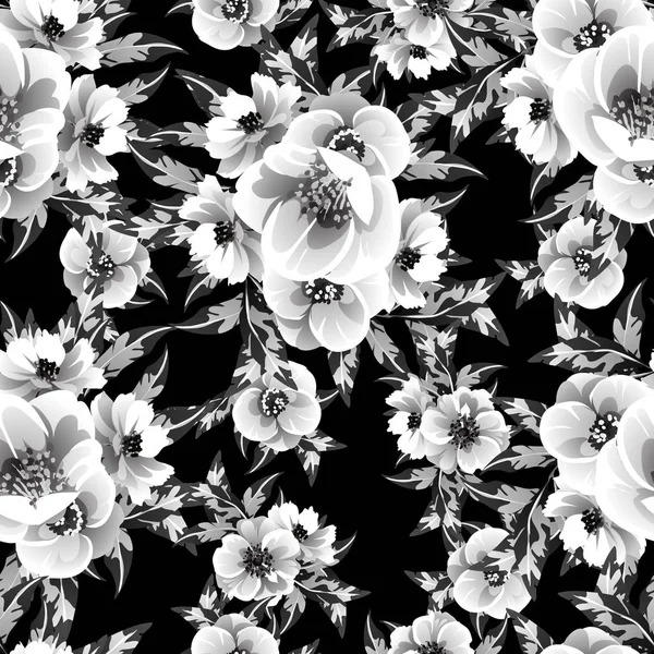 Schwarz Weißes Nahtloses Blumenmuster — Stockvektor